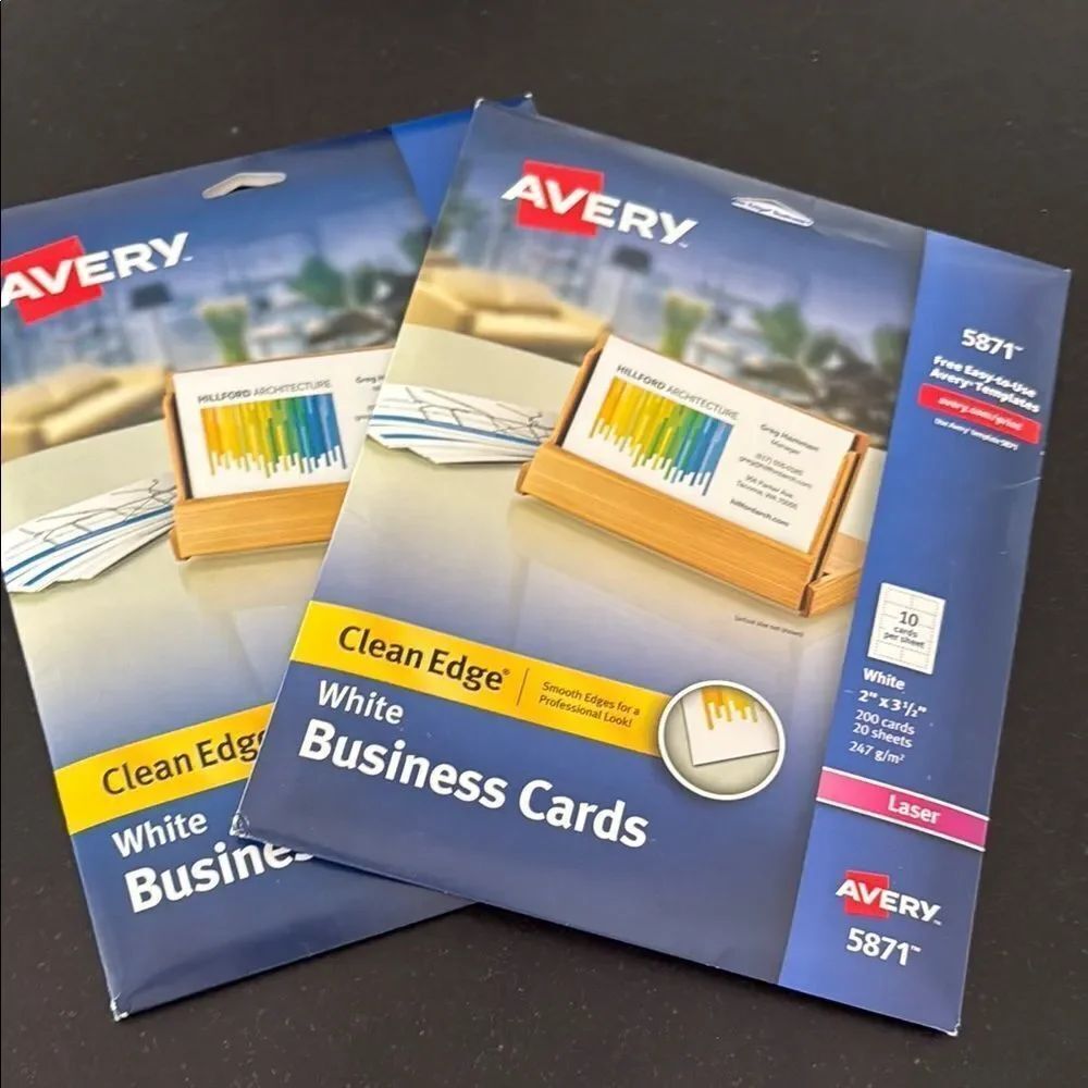 2 Packs Avery 5871 White Clean Edge Business Cards – 400 Total, Laser Printer,